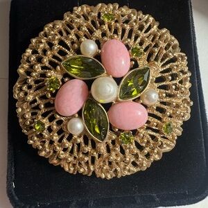 Elegant Gold and Pink Brooch